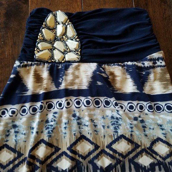 Venus NWOT Dark Blue and Multi Colored Embellished Maxi Skirt - Picture 6 of 10